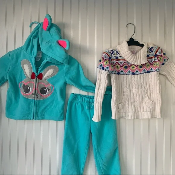 Easter Bunny Fun w/Wonderkids 3T Fleece Set - Teal & White & Place Sweater - Picture 2 of 9